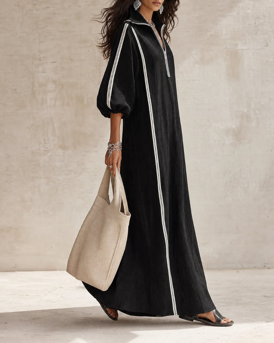 Robe Rayon Fermeture-Éclair Revers Jupe-Pleine