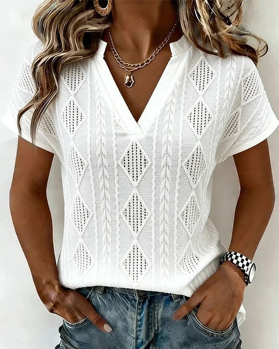 Blouse Diamond Hollow Out Col V