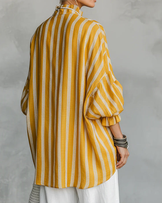 Chemise Col Montant Manche Lanterne Rayé