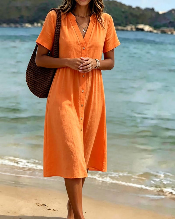 Robe Col V Boutonnage Style Resort