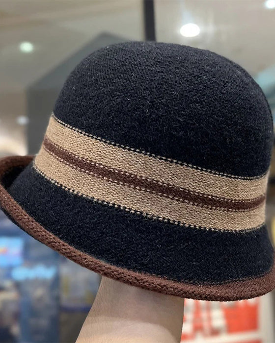 Chapeau Femme Pliable Rayé Cloche Seau