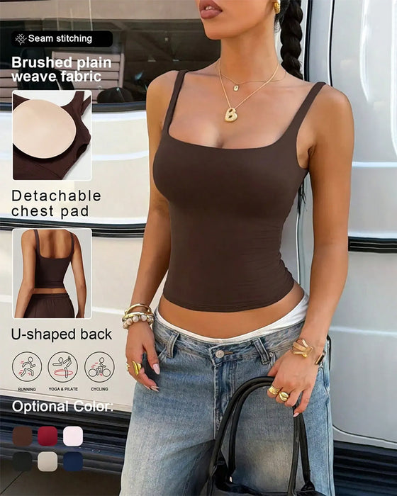 Débardeur Unie Col Carré Soutien-Gorge Intégré