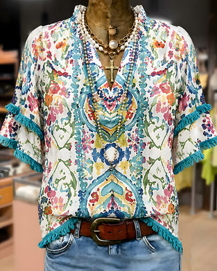 Chemise Col V Frange Volant Ethnique