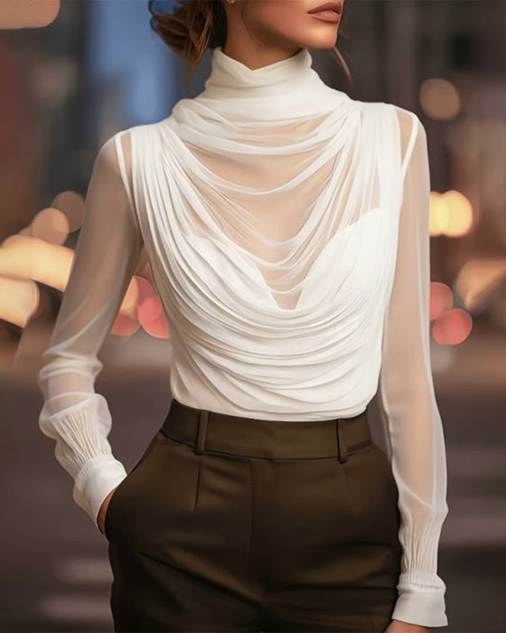 Ensemble Mesh Col Haut Transparent Froncé