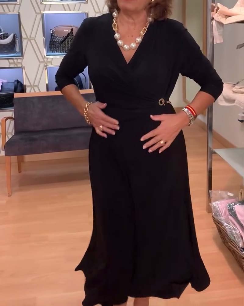 Col V Cintré Fente à la Taille Robe