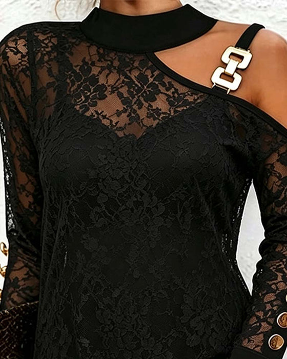 Robe Transparent Dentelle Une-Épaule