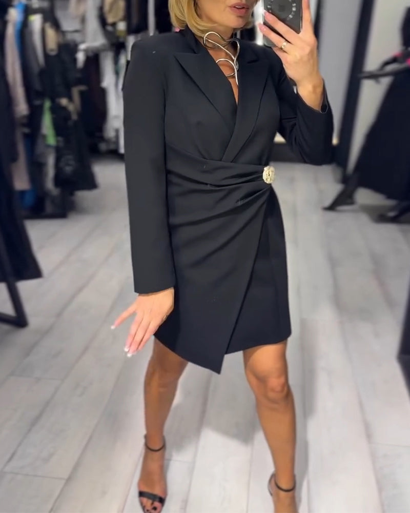 Robe Unie À Col Tailleur Tendance