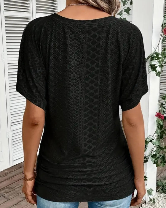 T-Shirt Col En V Évidé Superposé Patchwork