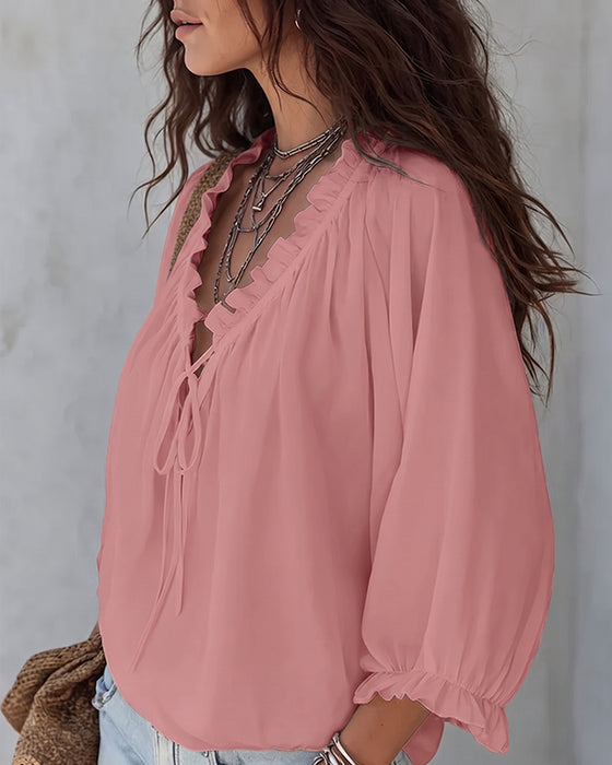 Blouse Col V Lacets