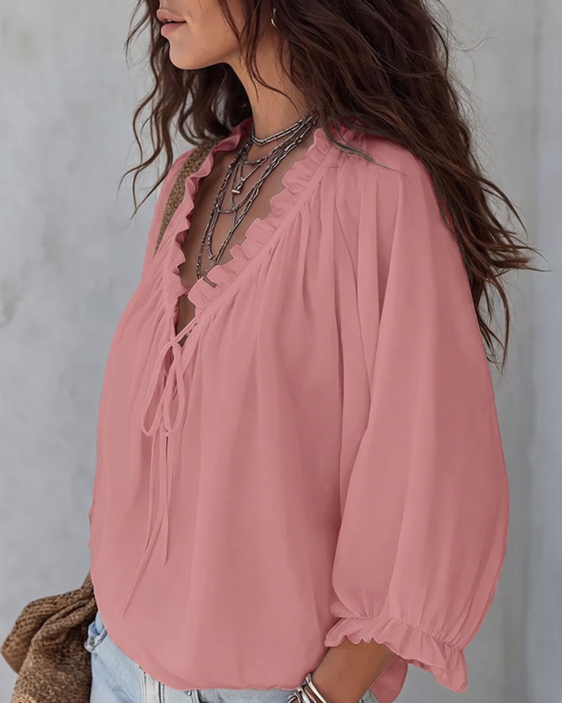 Blouse Col V Lacets