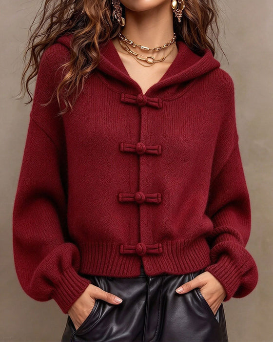 Cardigan Uni À Capuche Pull