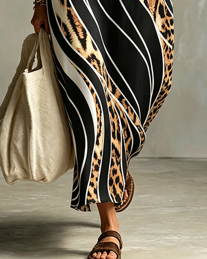 Robe Léopard Rayure Diagonale Revers