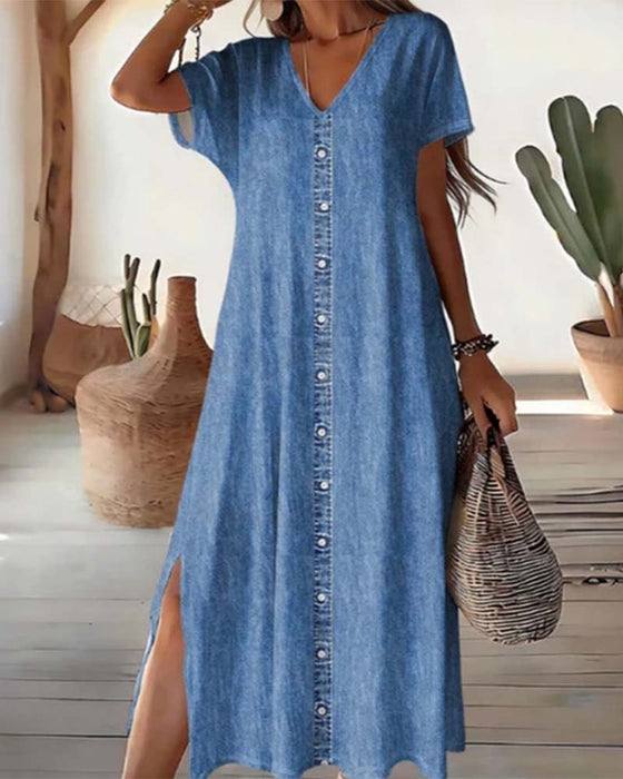 🌸 Robe D'été Décontractée Pour Femmes Avec Patte De Boutonnage – Style Relax & Confort Pour Un Usage Quotidien 💐