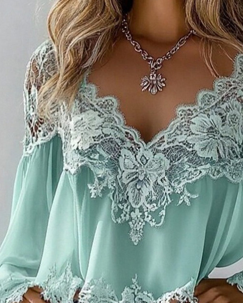 Chemisier Col V Patchwork Ample Manches Longues