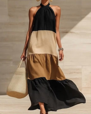 Robes Halter Off-Shoulder Patchwork Colorblock