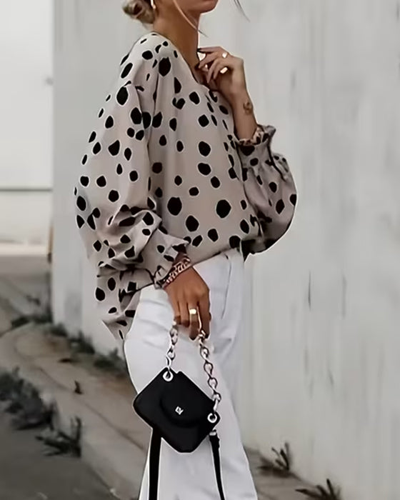 Chemisier Encolure V Pois Manches Bouffantes