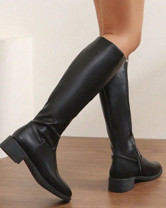 Bottes Mi-Mollet Femme À La Mode Avec Fermeture Éclair Latérale