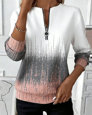 Sweatshirt Demi Fermeture Éclair Dégradé Manche Longue