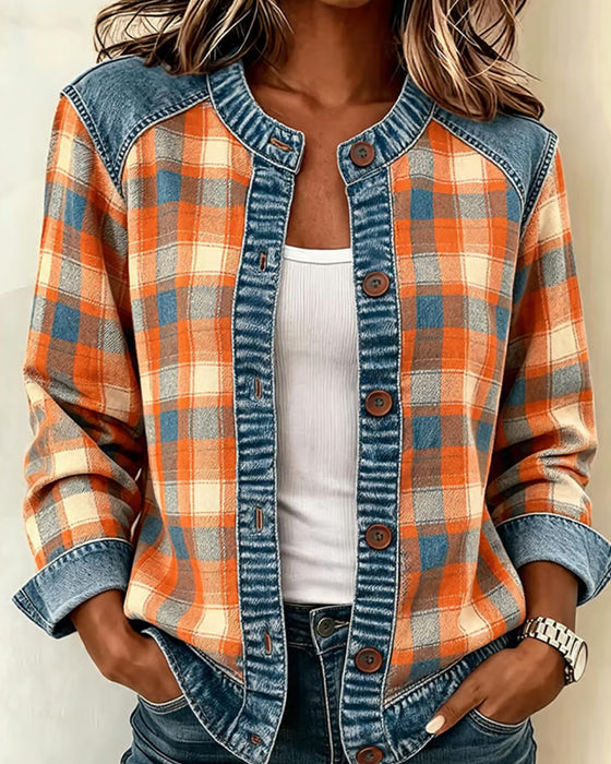 Manteau Carreau Décontracté Bouton