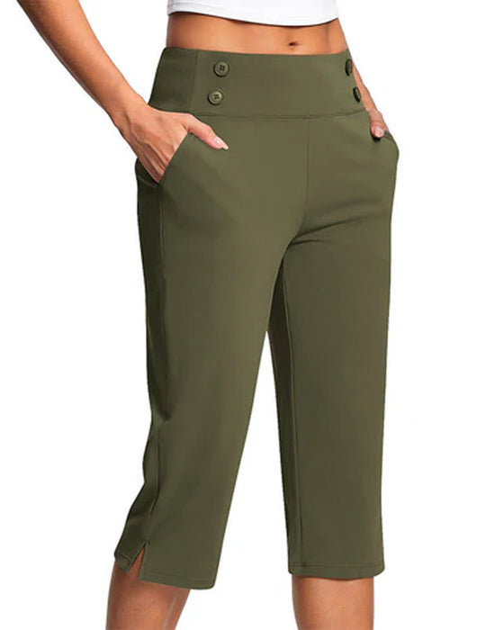Pantalon Bouton Taille Cintrée Slim Décontracté