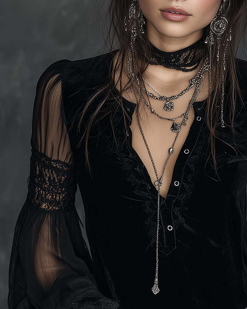 Blouse Boutonnée V-Col Manche Bouffante