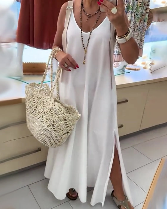 Robe Bretelles Réglables Col En V Longue