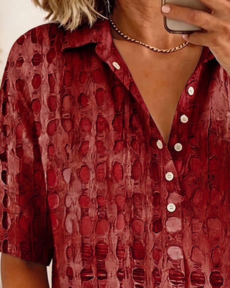 Blouse Imprimé Pois Bouton Demi-Patron