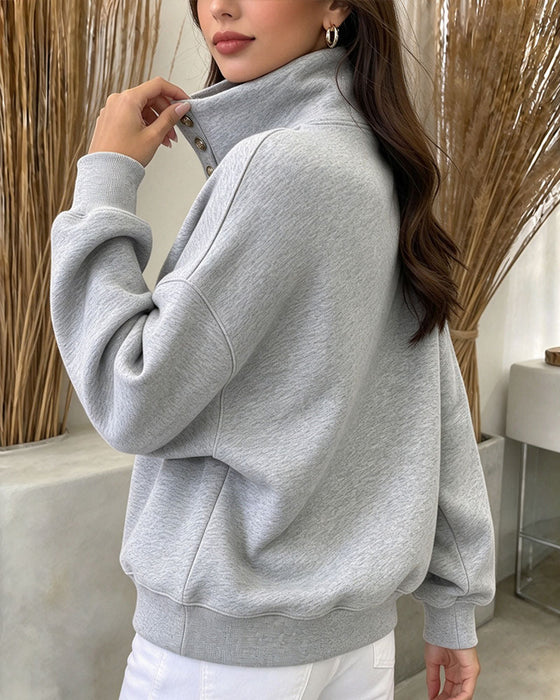 Sweat Col Haut Boutonné Manches Longues