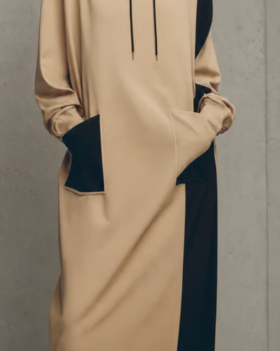 Robe Contraste Capuche Poche Cordon