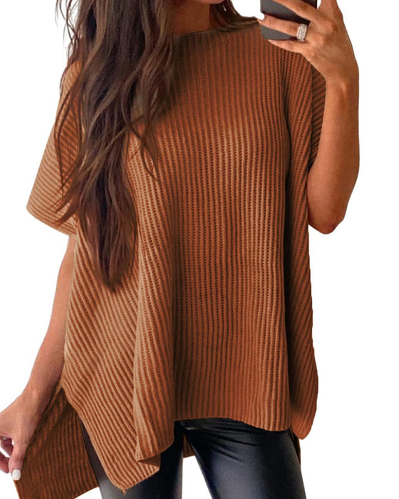 Pull-Over Unie Col Rond Manches Chauve-Souris