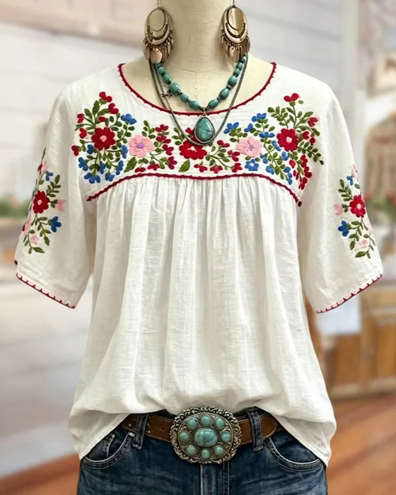 Blouse Col Rond Brodé Bohème