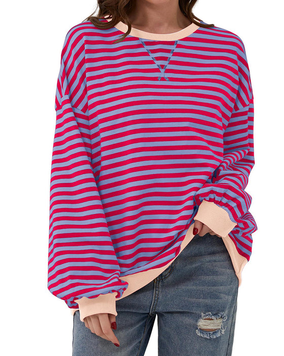T-Shirt Rayé Col Rond Bloc De Couleur