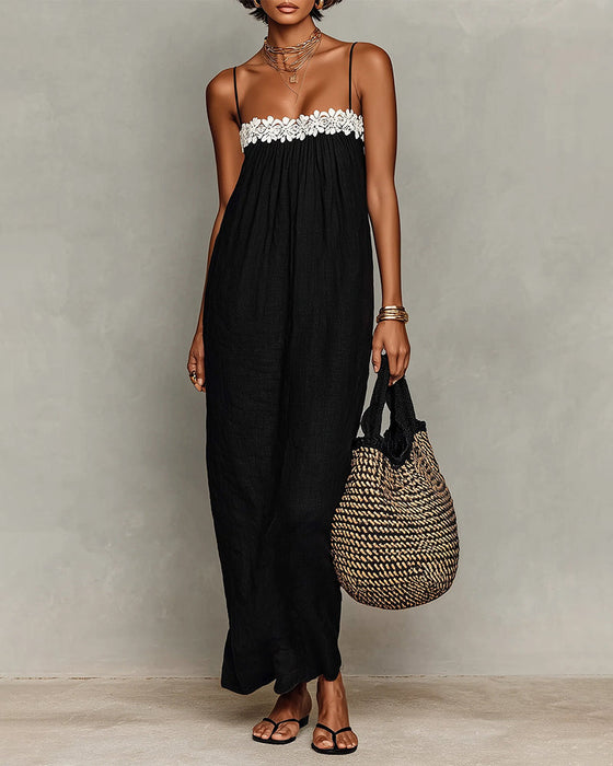 Robe Contraste De Couleur Droite Maxi