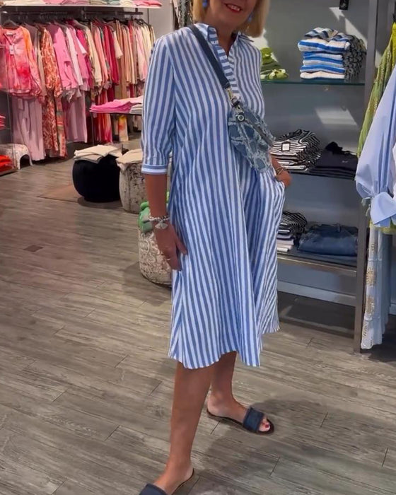 Robe boutonnée à revers et imprimé rayé