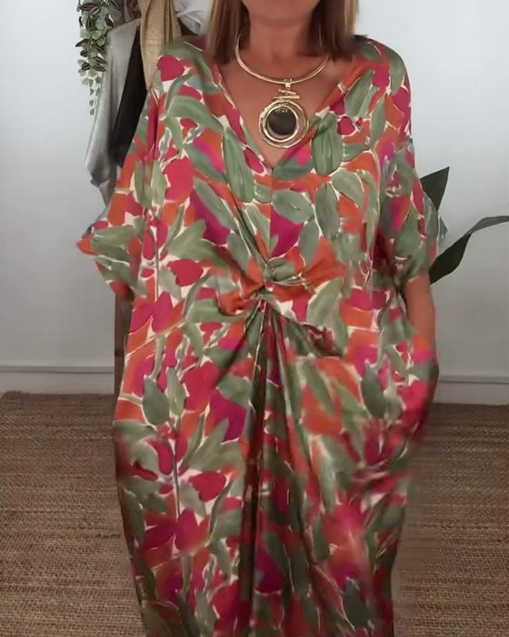 Robe À Col En V Avec Imprimé Torsadé