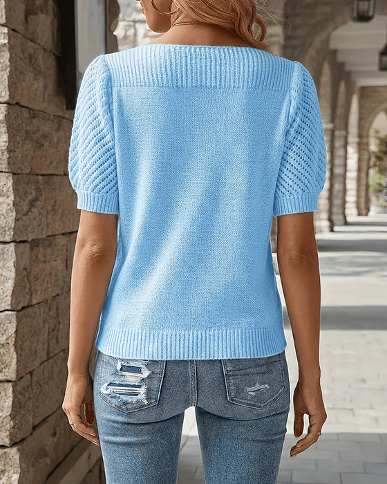 Pull-over Couleur Unie Manche Bouffante Court
