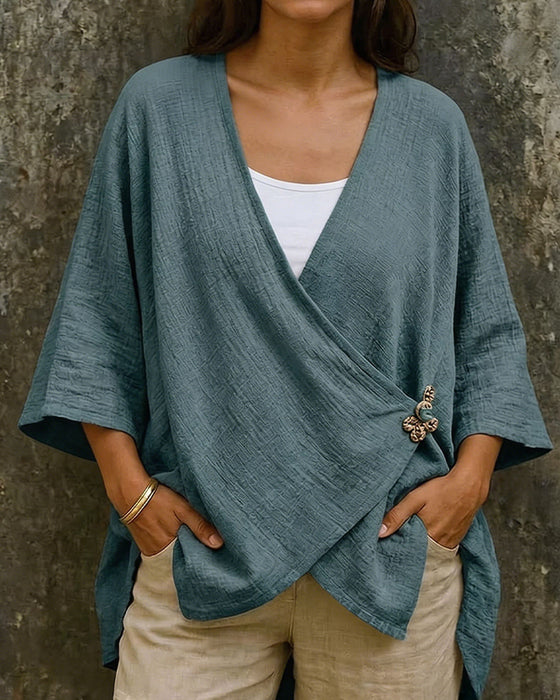 Blouse Col En V Croisé Devant Manche 3/4