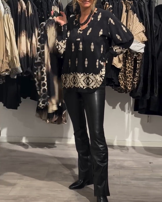 Chemise imprimée à manches lanternes et col en V