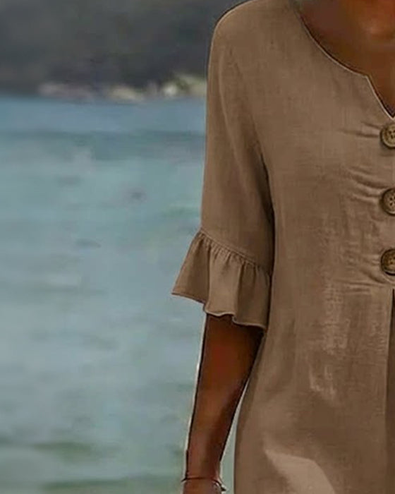 Robe Bouton Manche Volanté 100% Coton