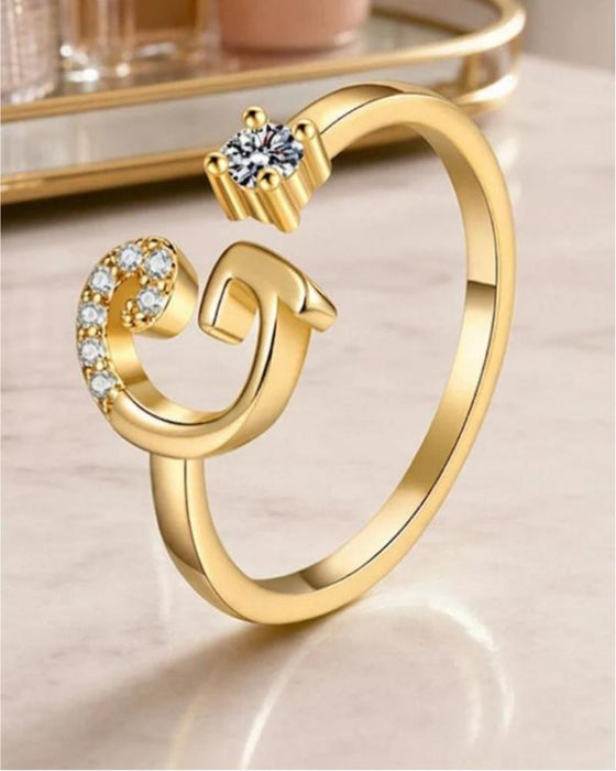 Bague Réglable Scintillante Avec Initiale Pour Femmes