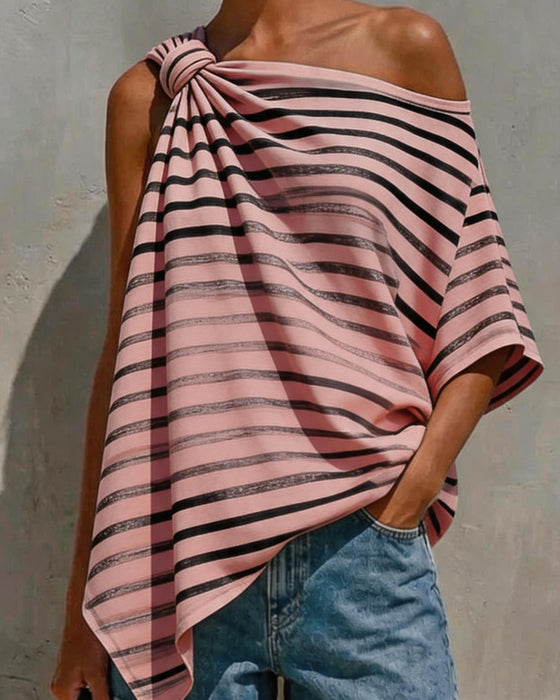 Blouse Rayée Une Épaule Twist Nœud