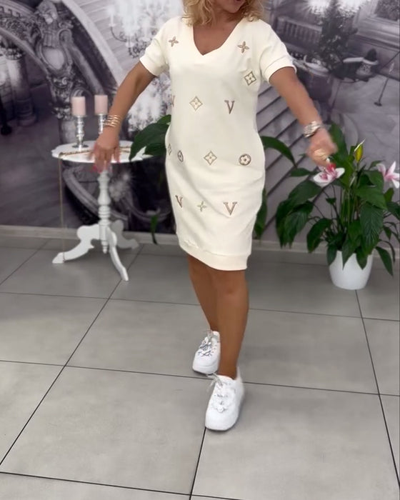 Robe Mode Col En V Manches Courtes