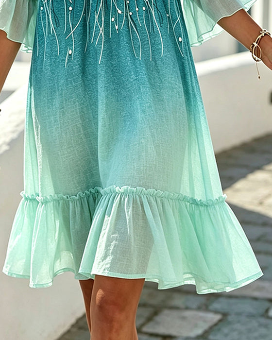 Robe Col V Ombre Ourlet Volanté
