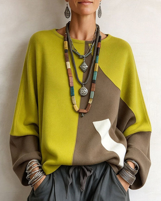 Haut Col Rond Manche Raglan Bloc De Couleur