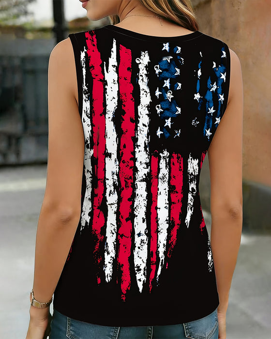 Tank Top Drapeau Cravate Col V Sans Manches