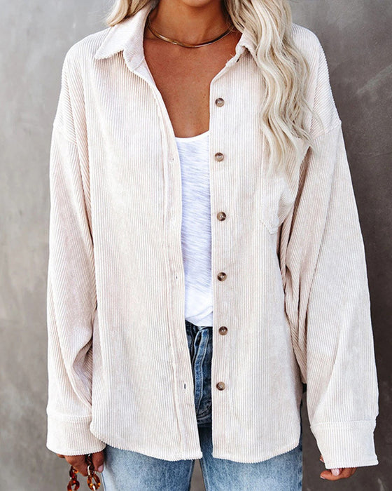 Blouse Unie En Velours Côtelé Avec Poche