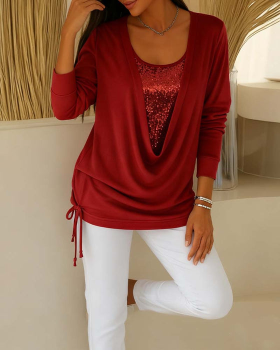 Haut Bicolore À Paillettes Effet Deux-En-Un