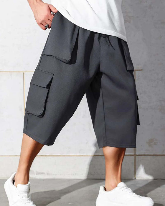 Pantalon Taille Élastique Poche Unie Cargo