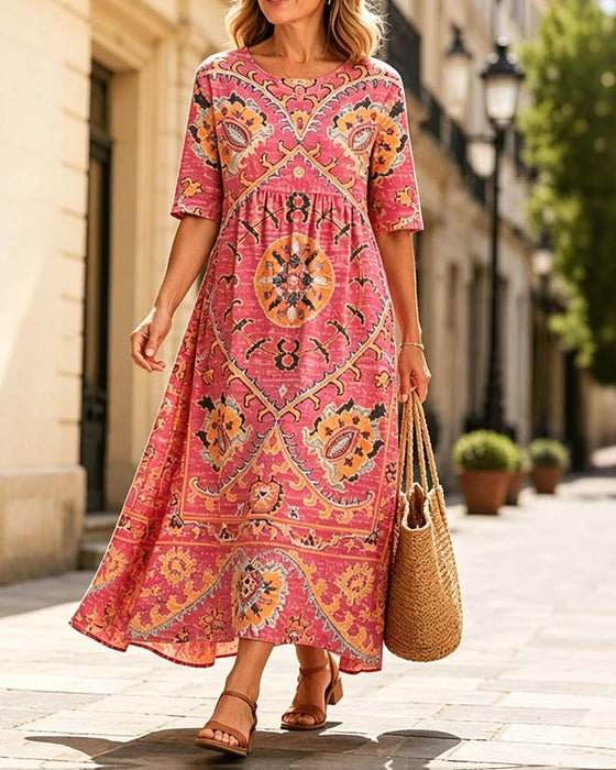 Robe À Col Volanté Et Jupe Évasée Imprimée