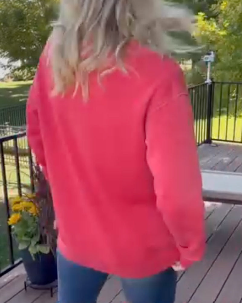 Sweatshirt Col-V Poche Drop-Épaule Unie
